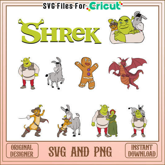 Shrek characters bundle design svg, shrek the cartoon​ svg