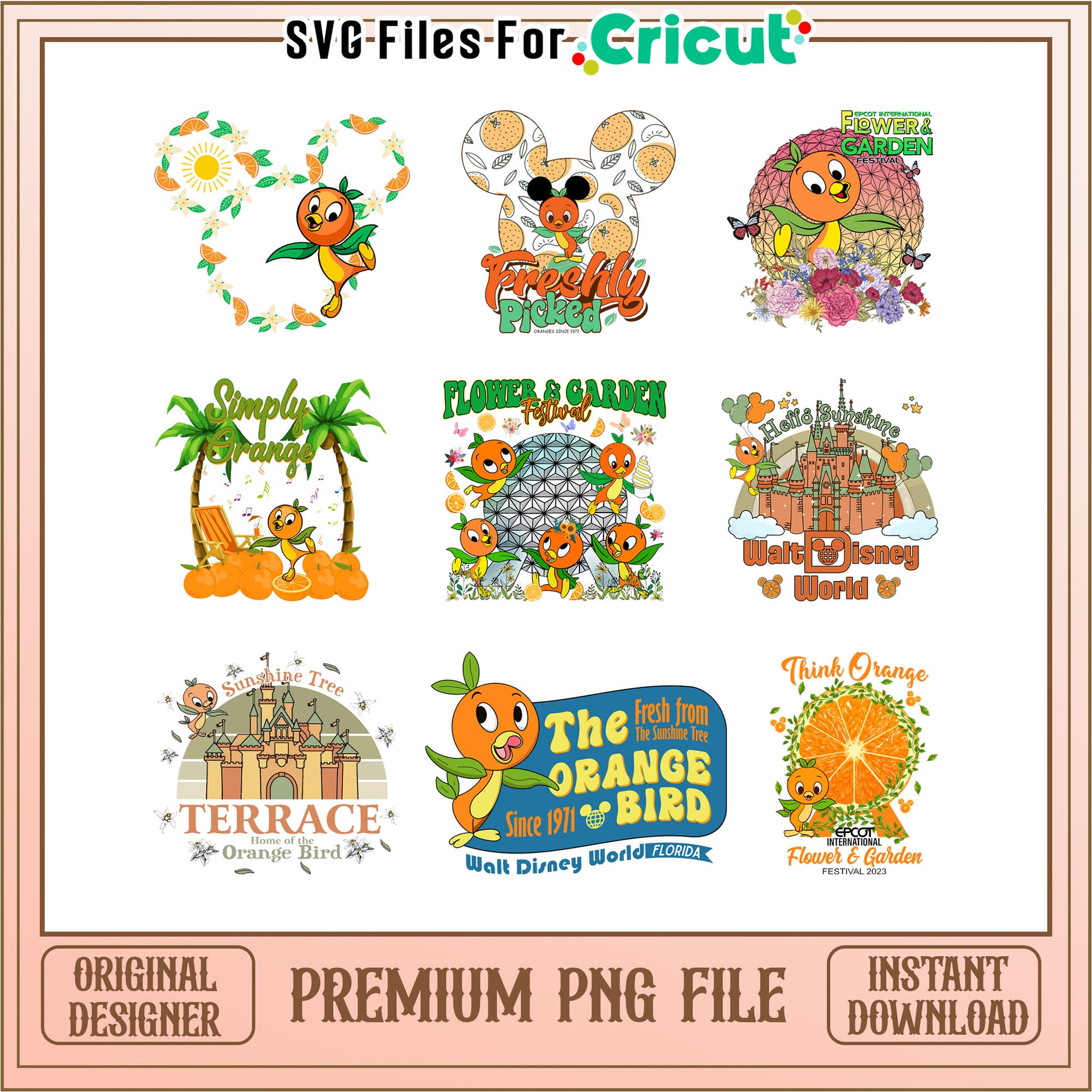 Flower and garden orange bird bundle png, orange bird cartoon​ png