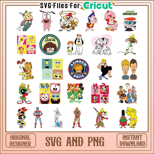 Cartoon characters design bundle svg, popular cartoons svg