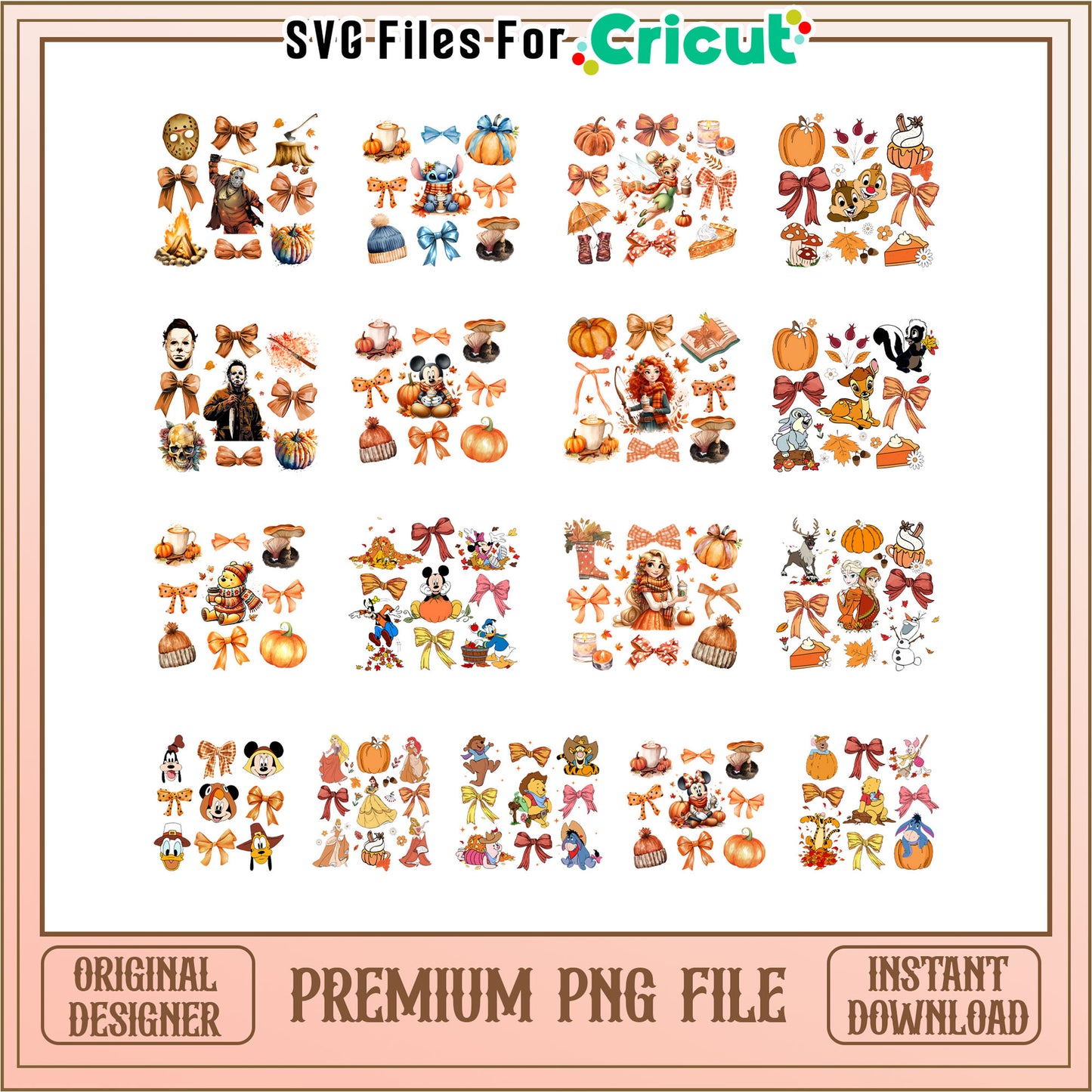 Disney and horror fall bow tie bundle design png, disney autumn​ png
