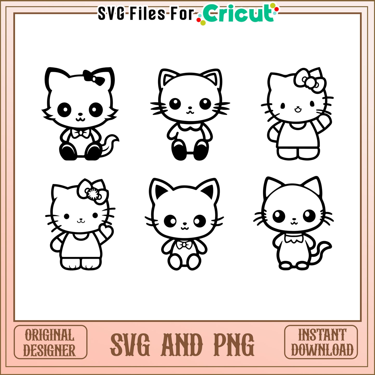 Hello kitty cute black white bundle svg, Hello kitty svg