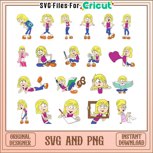 Animated lizzie cartoon design bundle svg, lizzie mc guire​ svg