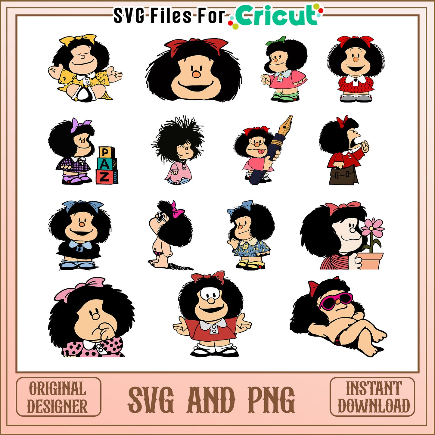 Mafalda cartoon design bundle svg, mafalda​ svg, cartoon svg