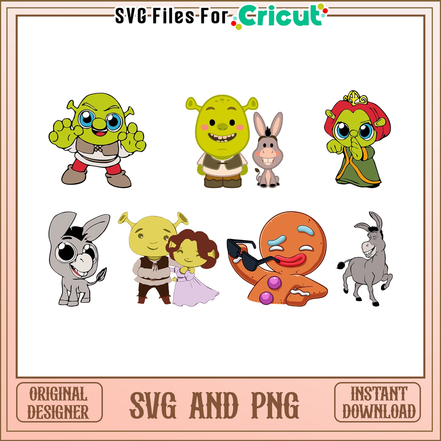 Shrek characters chibi design bundle svg, shrek cartoon characters​ svg