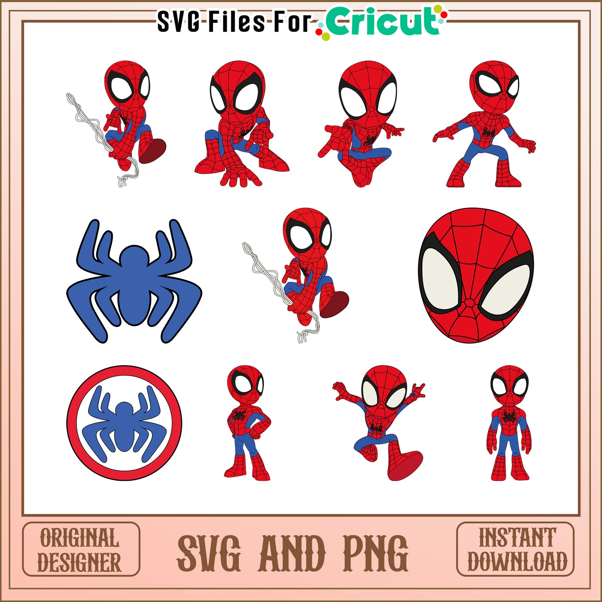 Spiderman chibi design bundle svg, cute chibi spiderman​ svg