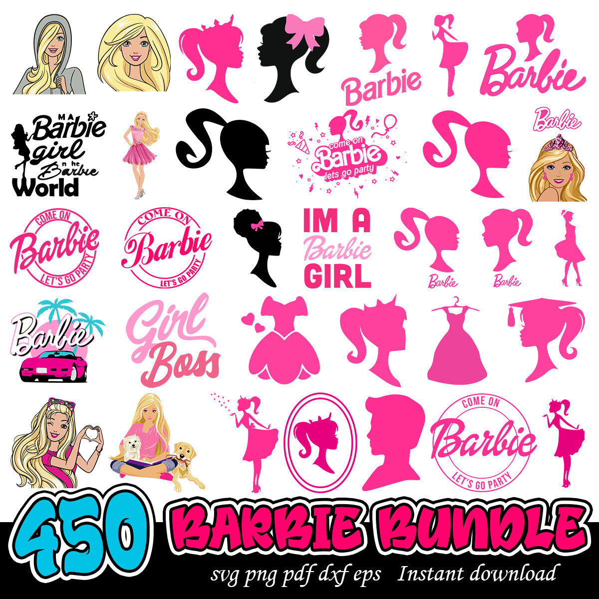 Barbie art bundle file, Barbie cartoon png bundle