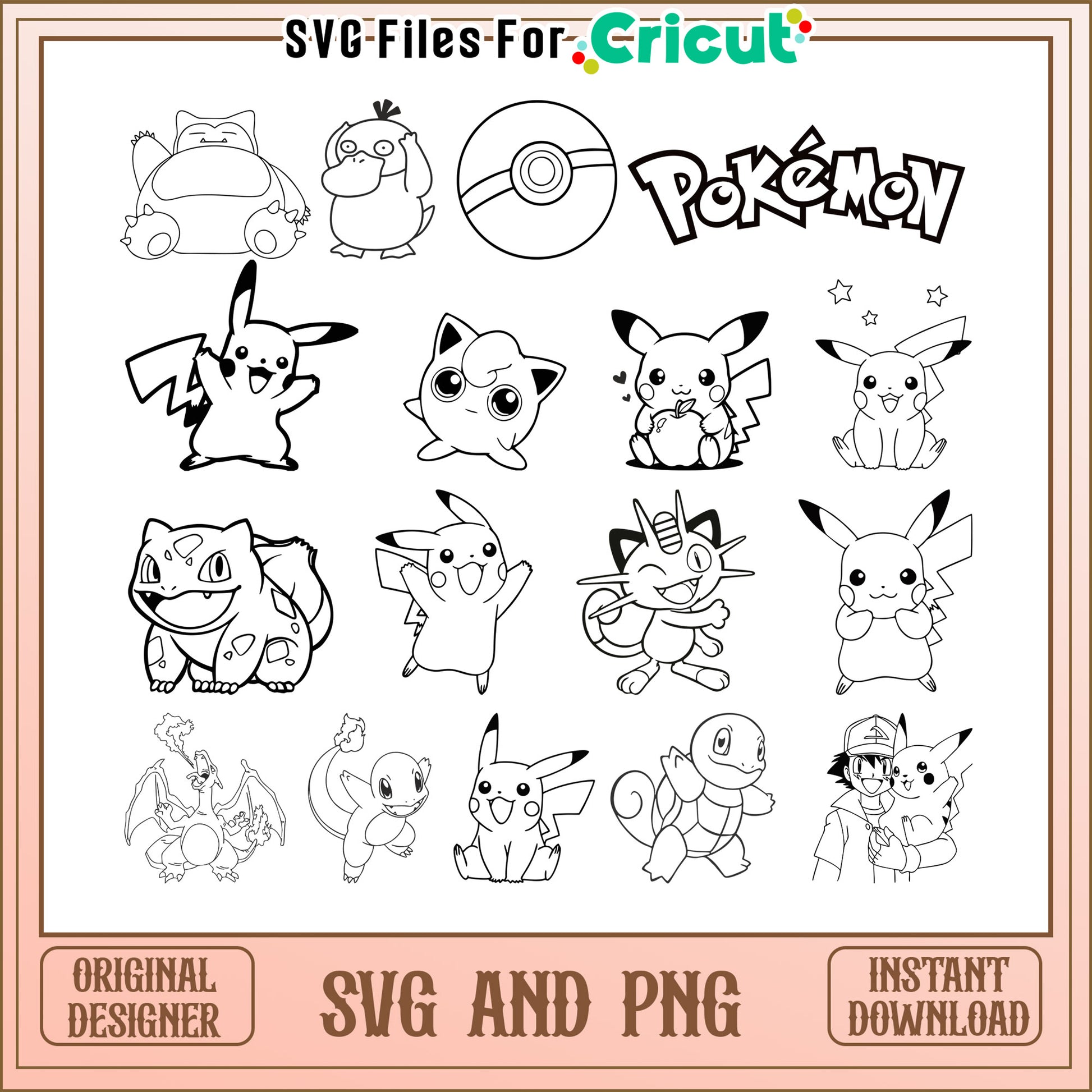 Ash ketchum with best black white bundle svg, ash ketchum pikachu​ svg