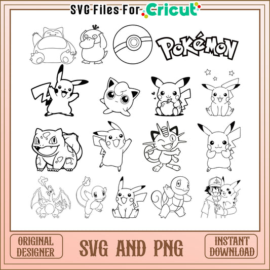 Ash ketchum with best black white bundle svg, ash ketchum pikachu​ svg