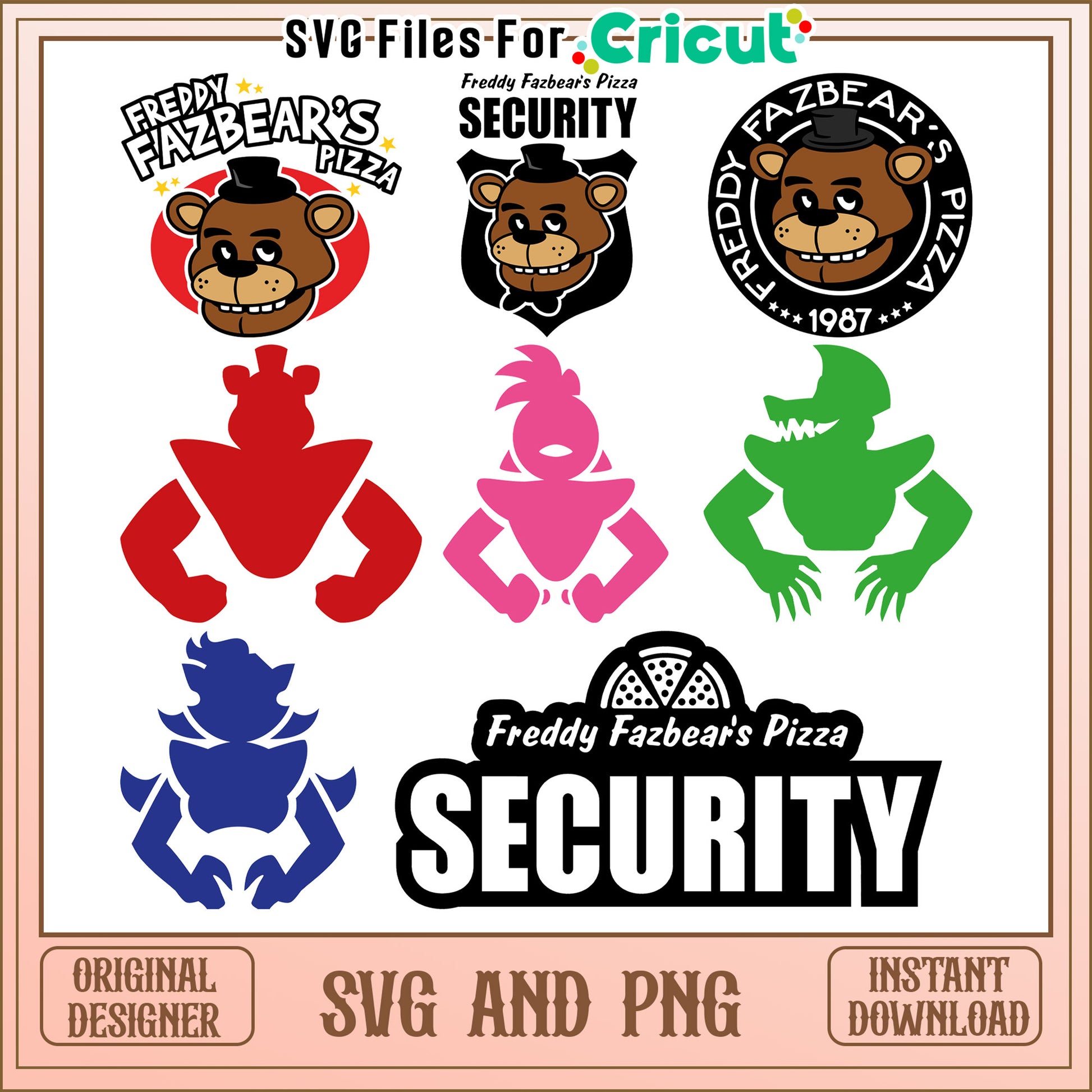 freddy fazbear pizza bundle svg, freddy fazbear pizza svg