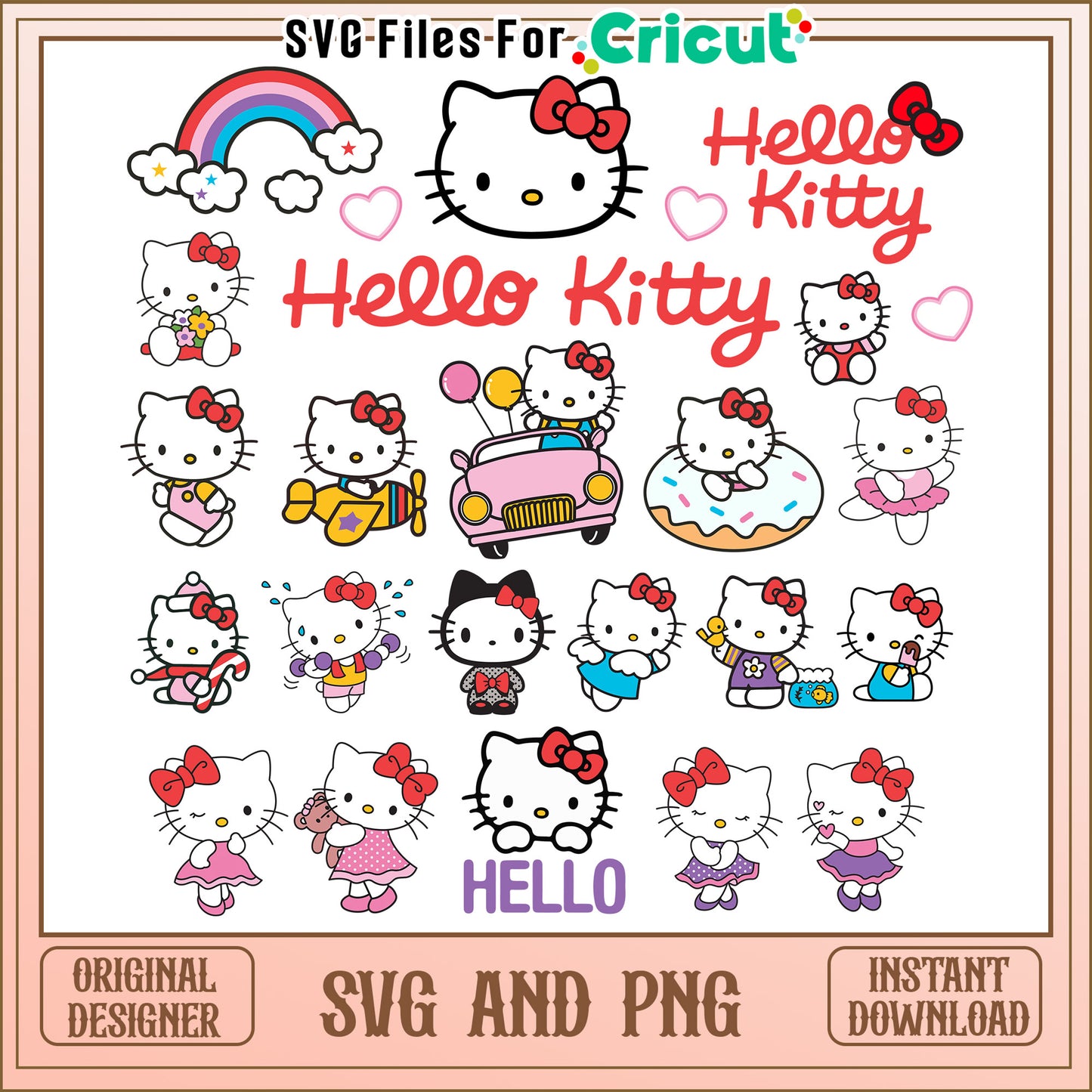 Hello kitty sanrio cartoon bundle svg, hello kitty cartoon​ svg