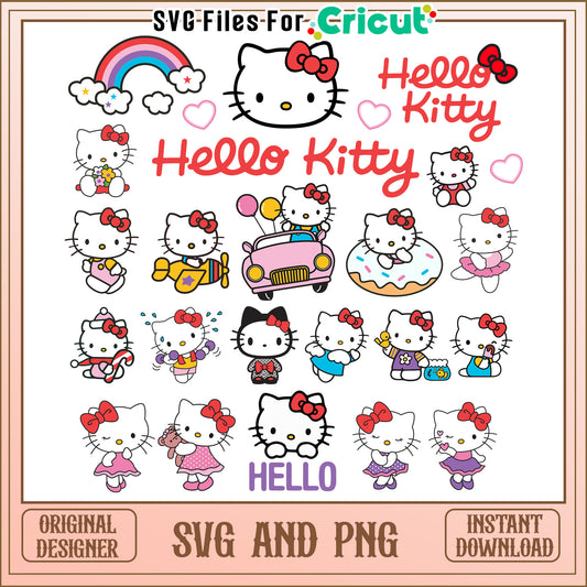 Hello kitty sanrio cartoon bundle svg, hello kitty cartoon​ svg