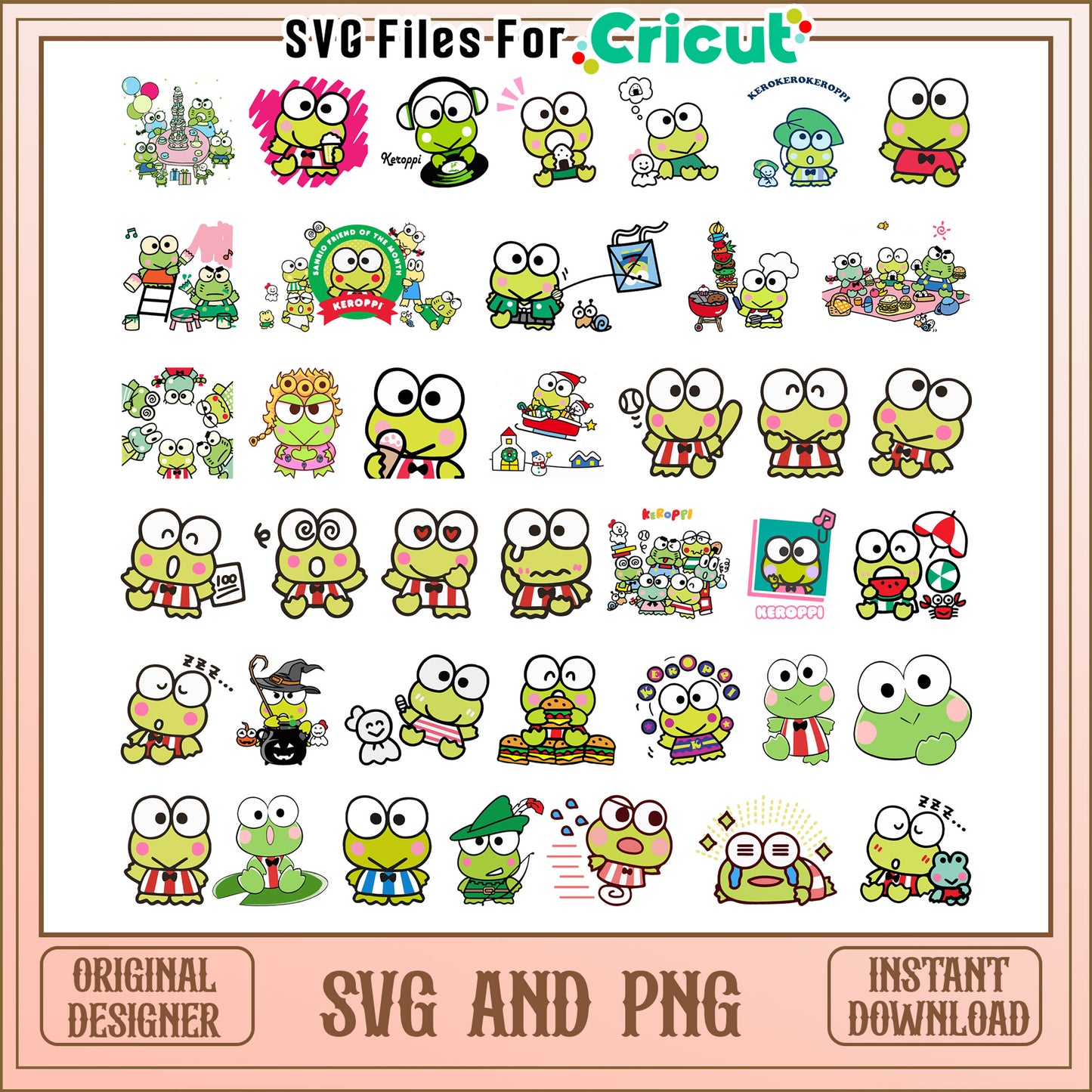 Kerropi sanrio bundle svg, keroppi from hello kitty​ svg, hello kitty​ svg