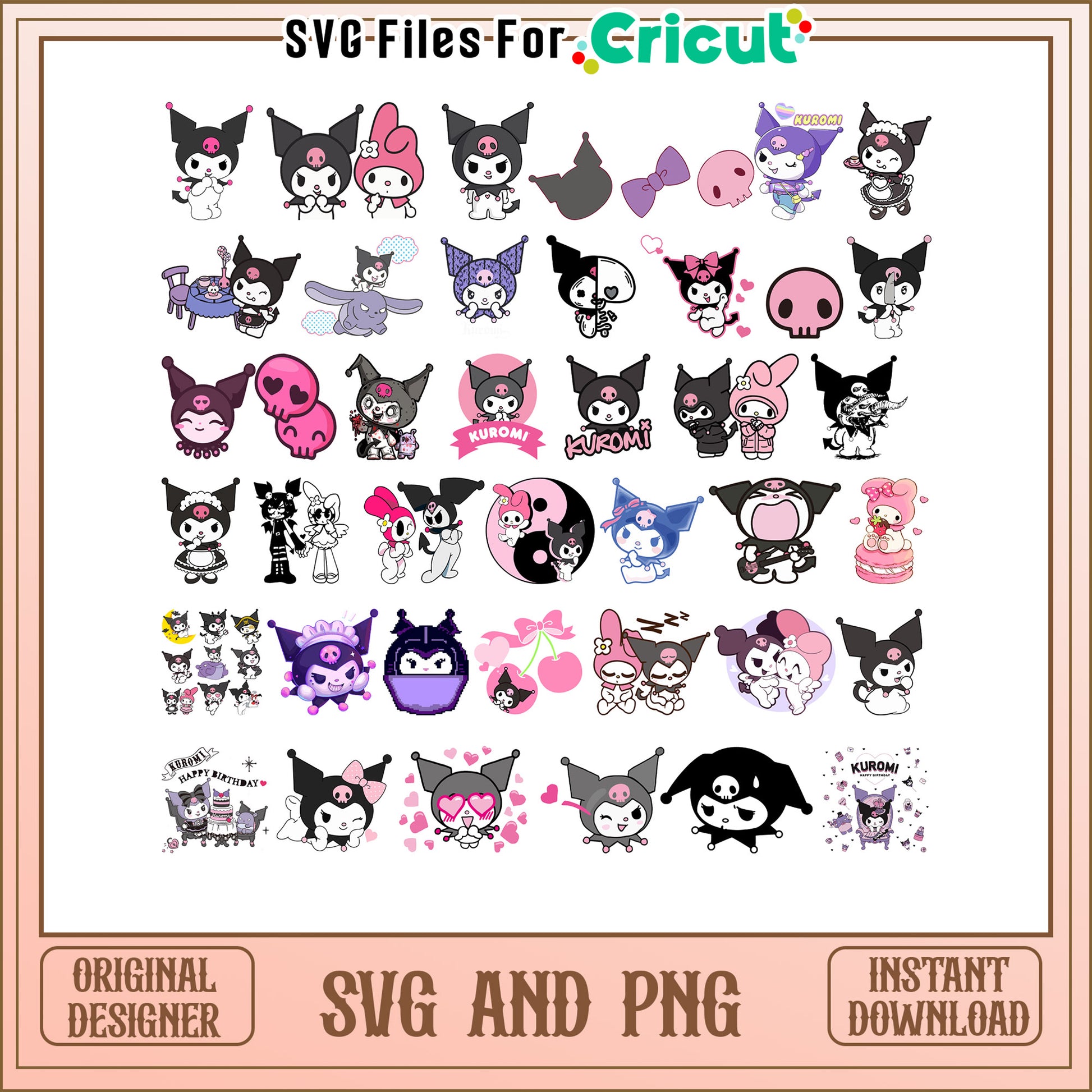 Kuromi and melody bundle svg, sanrio kuromi​ svg, hello kitty​ svg