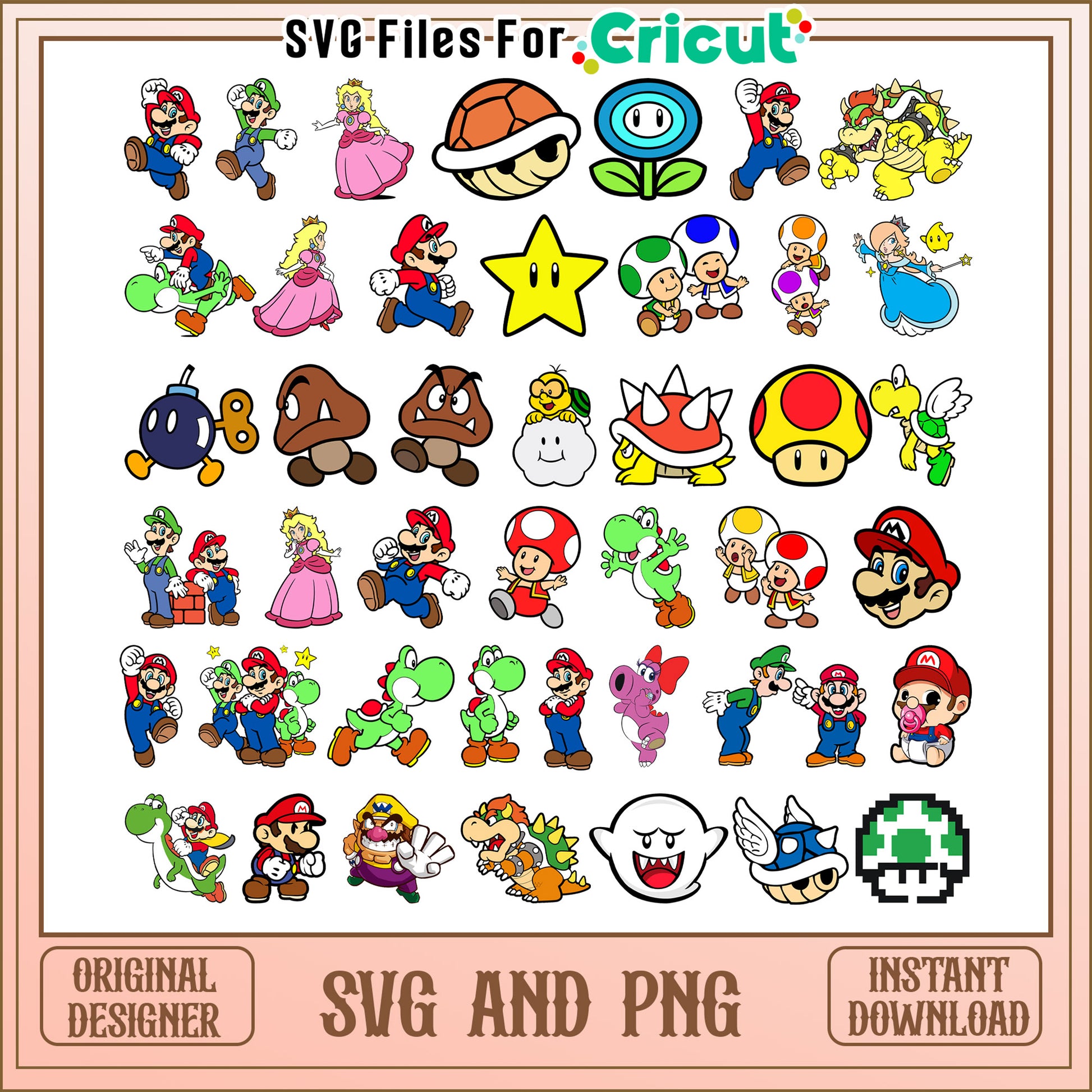 Mario cartoon characters bundle svg, super mario bros svg​