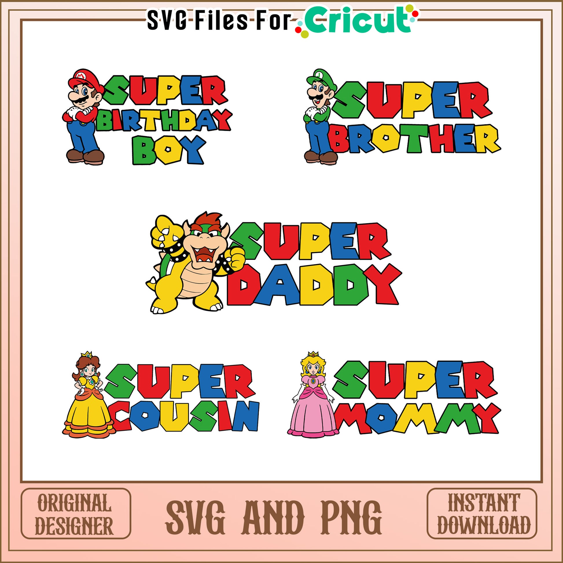 Super mario family design bundle svg, super mario bros cartoon​ svg