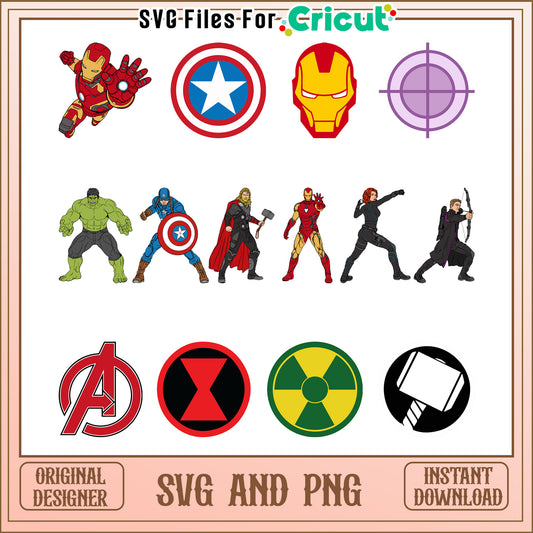 Avengers cartoon bundle svg, symbols for the avengers​ svg