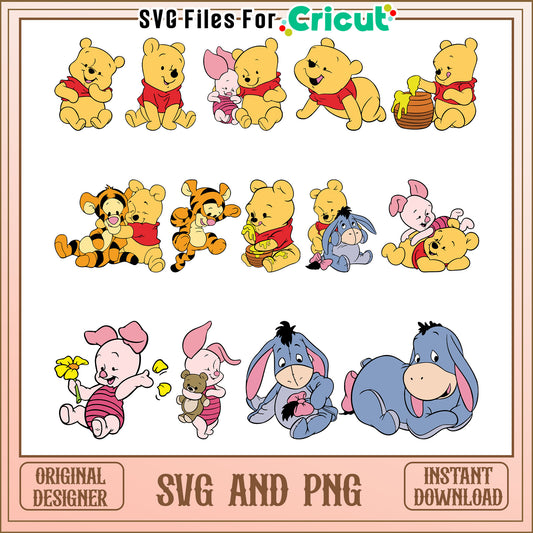 Disney winnie the pooh baby bundle svg, pooh bear characters​ svg