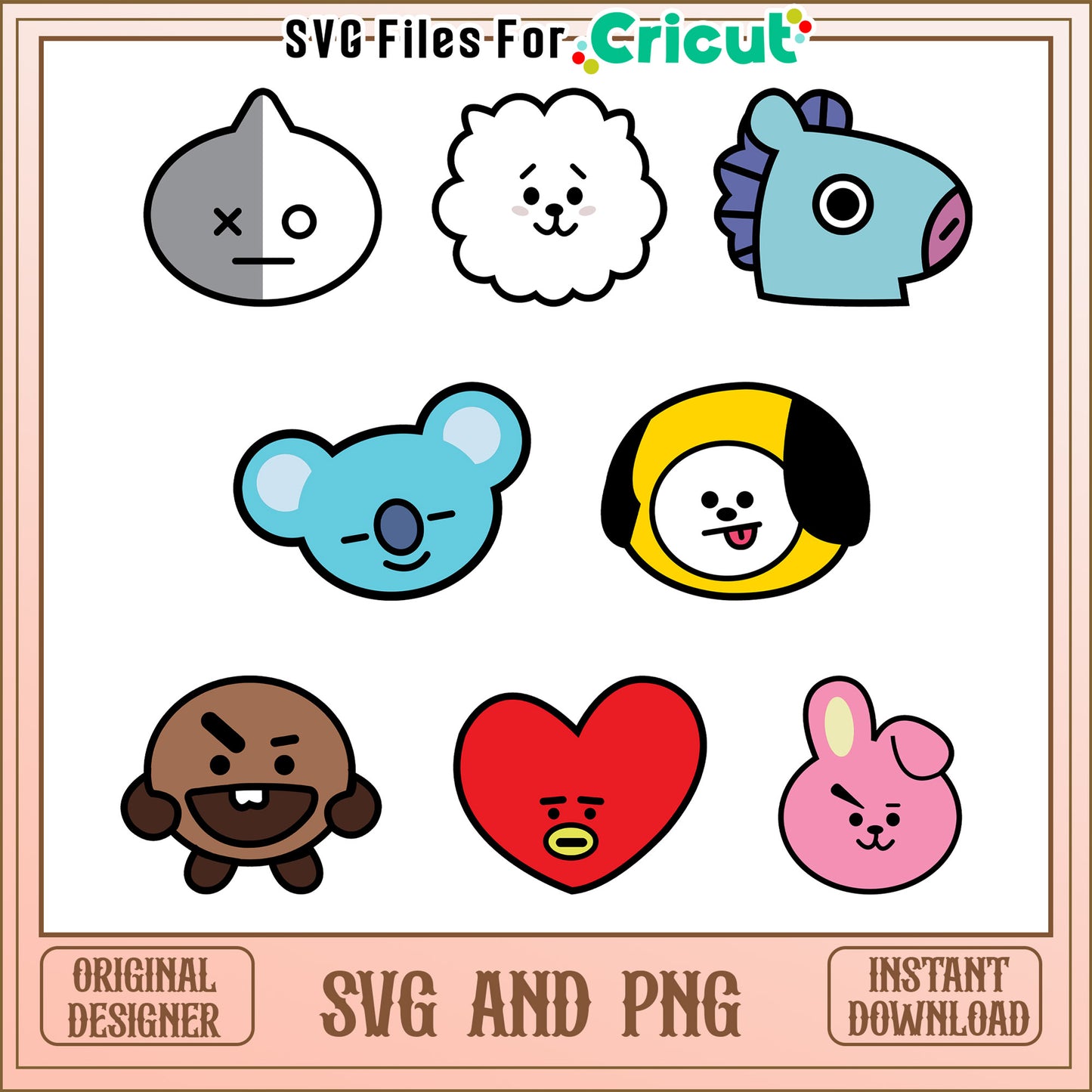 Bt21 characters face bundle svg, bt21 character​ svg, cartoon svg