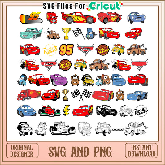 Mcqueen and friends bundle svg, disney character cars​ svg