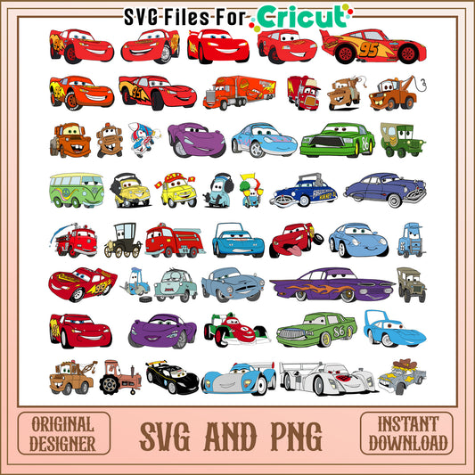 Disney cars characters design bundle svg, disney pixar cars​ svg