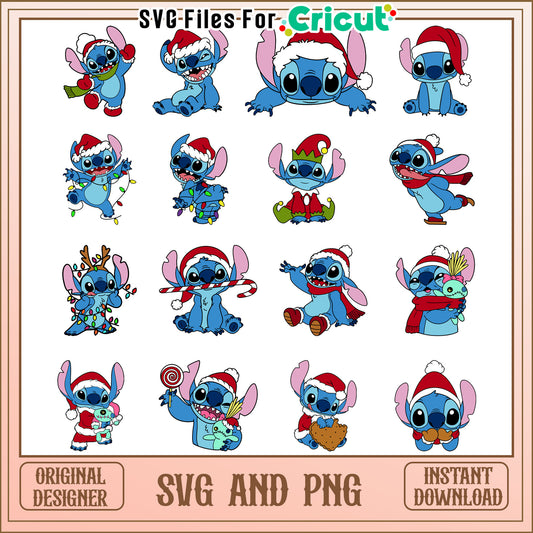 Disney stitch santa hat bundle svg, disney stitch christmas​ svg