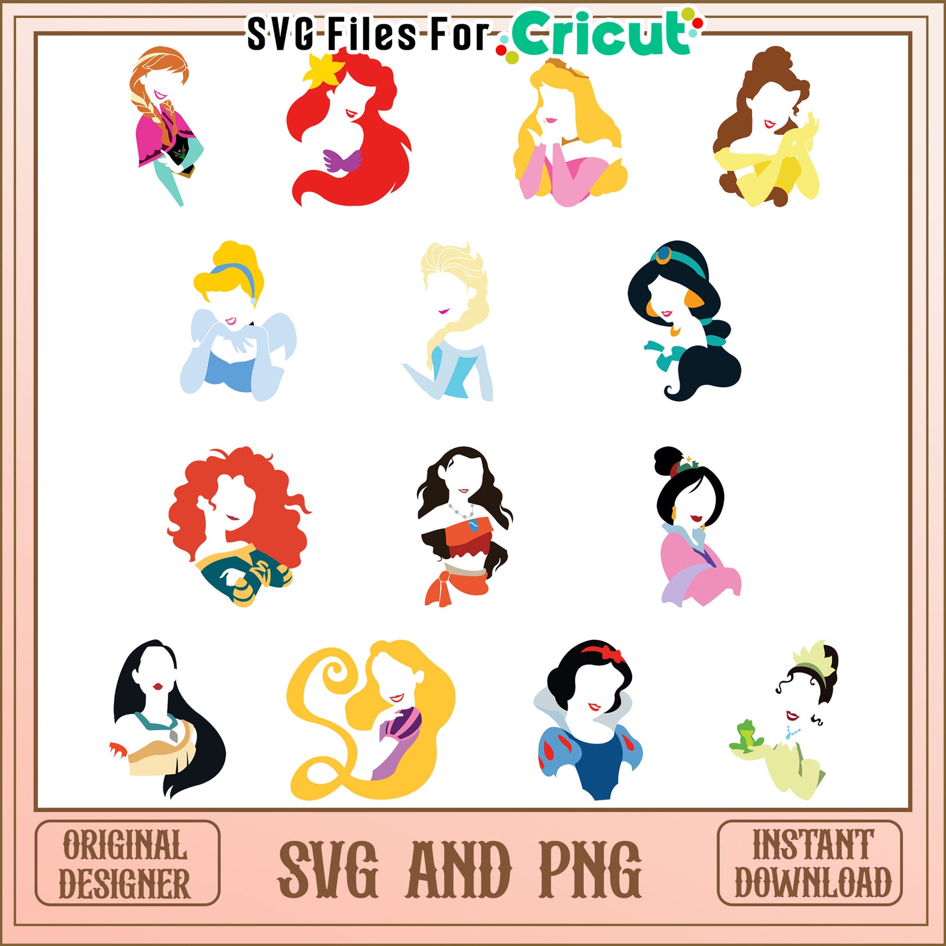 Disney princess portrait bundle svg, all the disney princesses​ svg