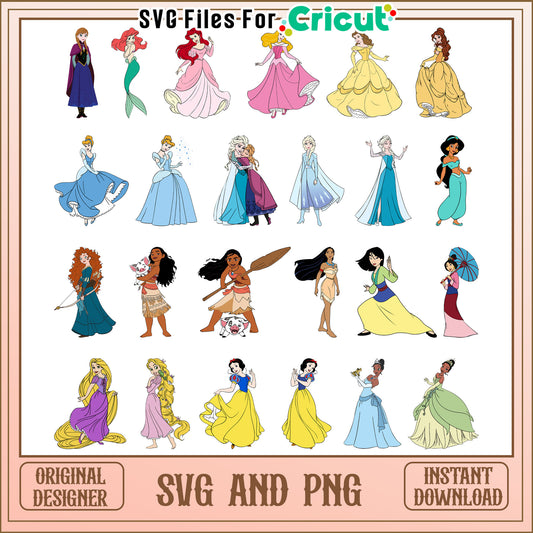 Princess disney characters bundle svg, all disney princesses​ svg