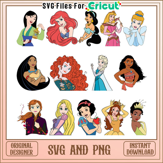 Princess disney portrait design bundle svg, Princess disney svg