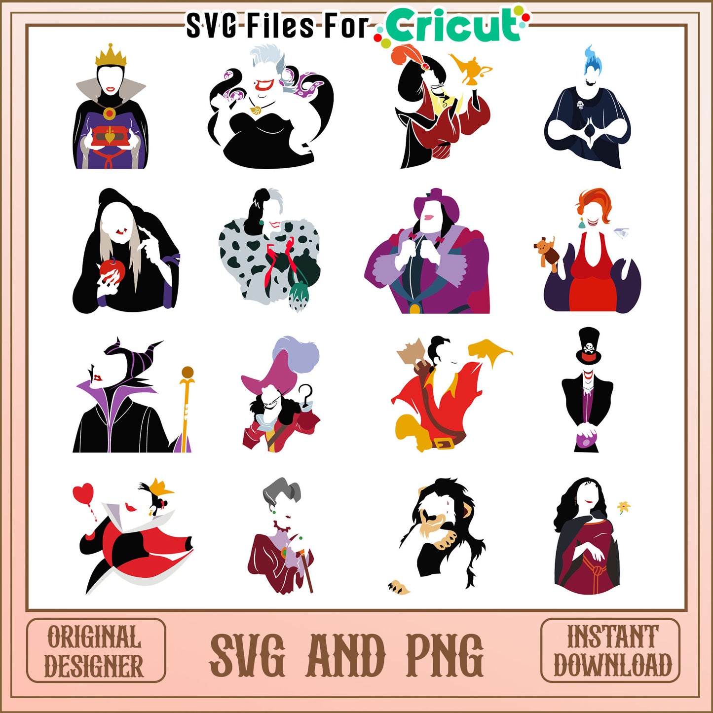 Disney villains portrait bundle svg, all villains disney​ svg