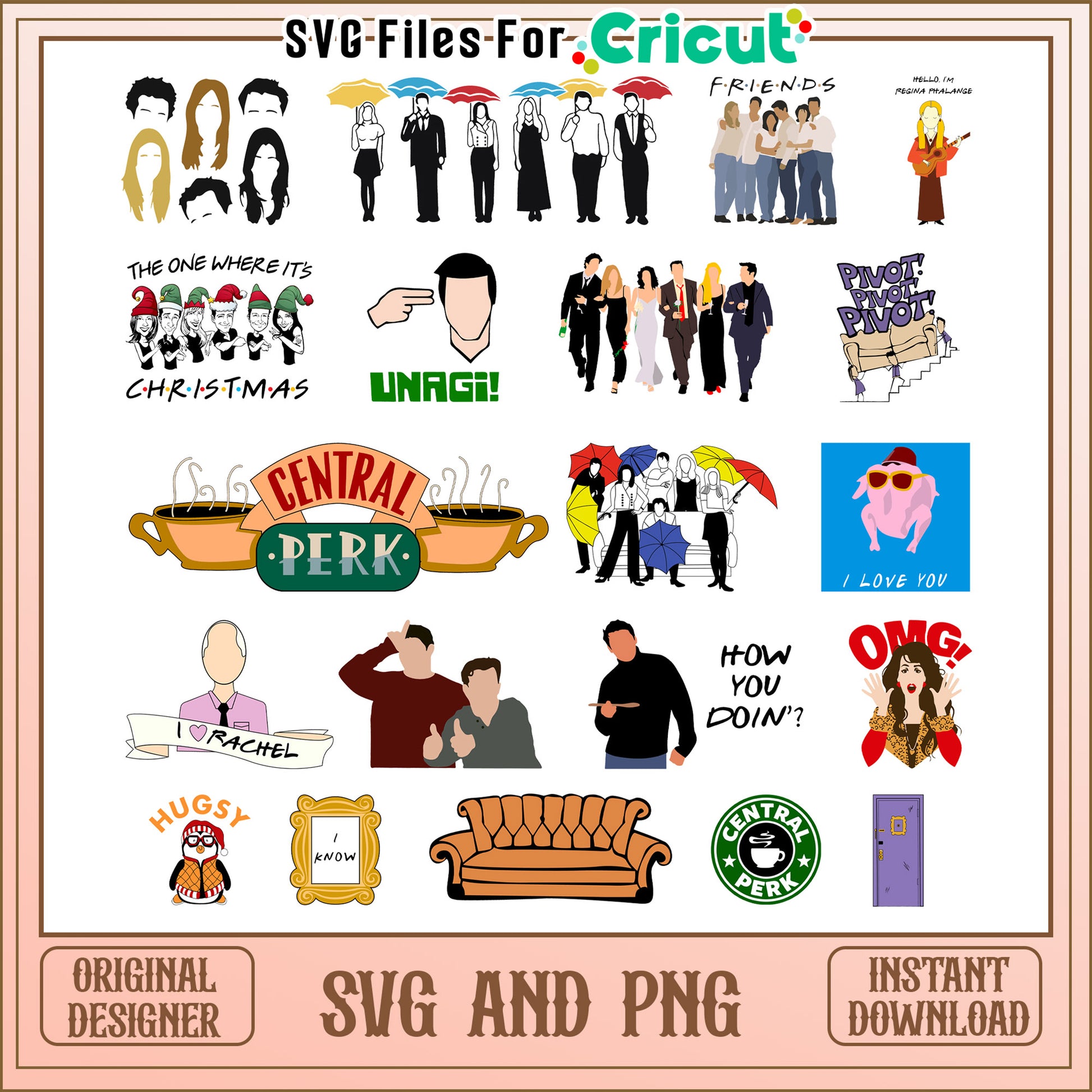 Friends tv show cartoon bundle svg, friends tv show quotes​ svg