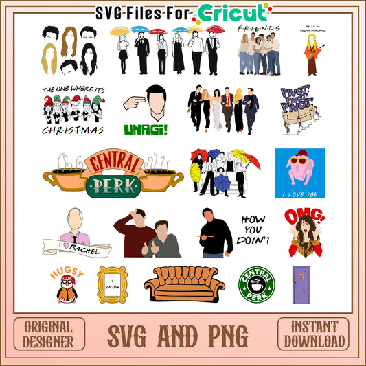 Friends tv show cartoon bundle svg, friends tv show quotes​ svg