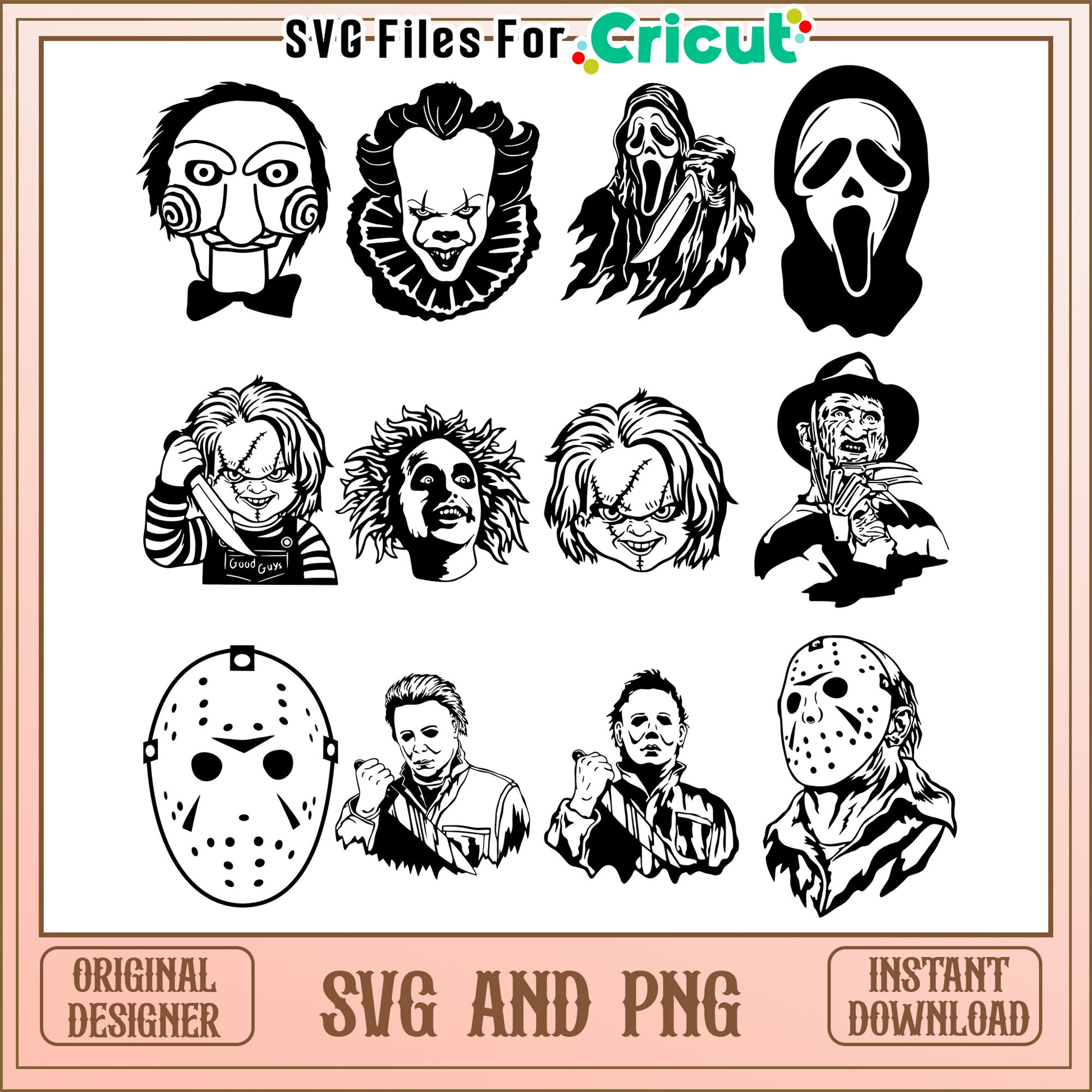 Horror characters portrait black white bundle svg, horror movies​ svg