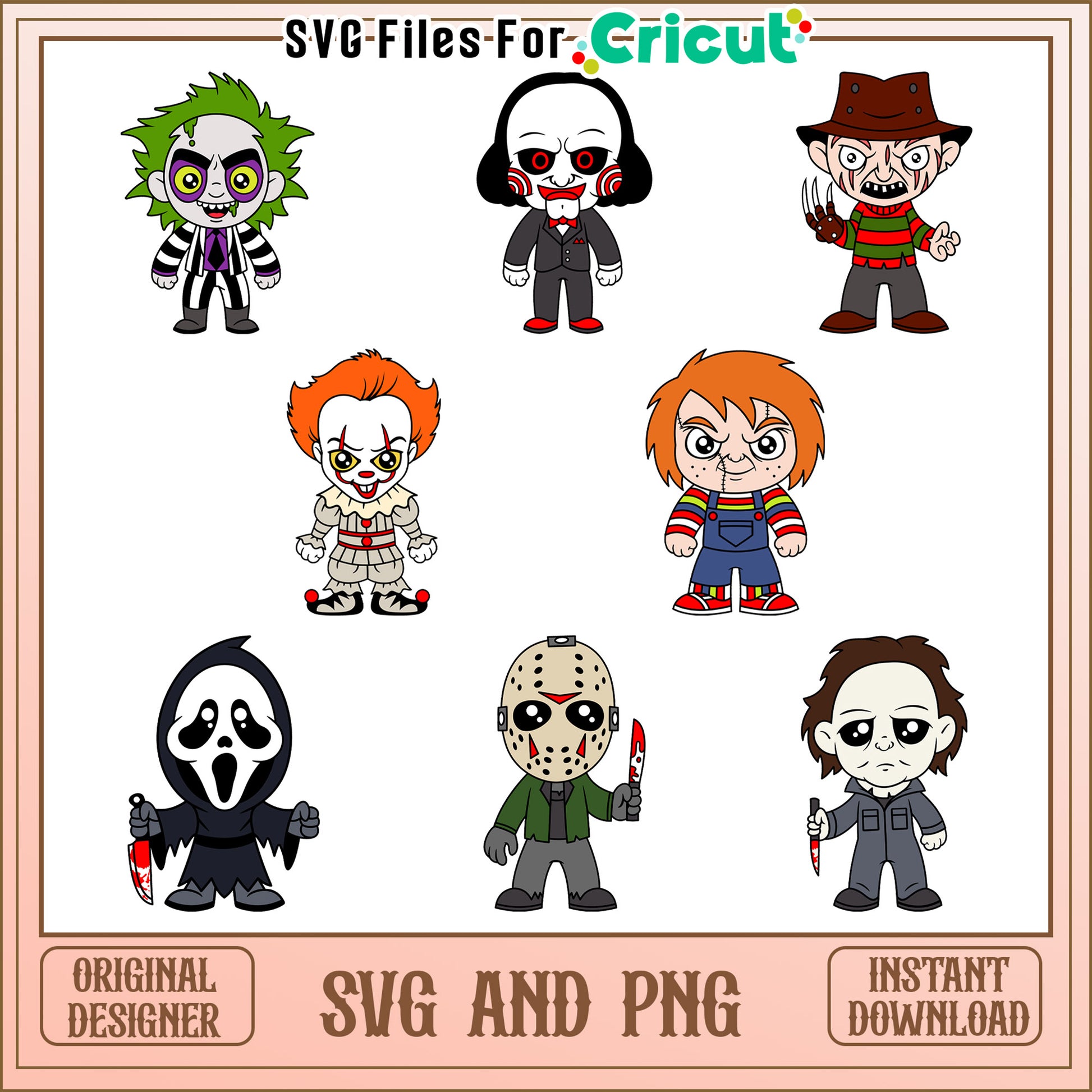 Horror characters chibi bundle svg, horror movie characters svg