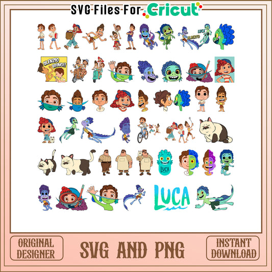 Disney luca characters bundle svg, luca disney characters​ svg