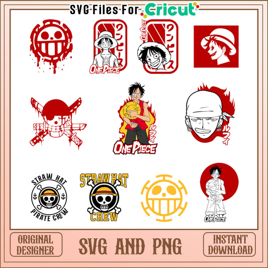 One piece straw hat pirates bundle svg, monkey d luffy​ svg