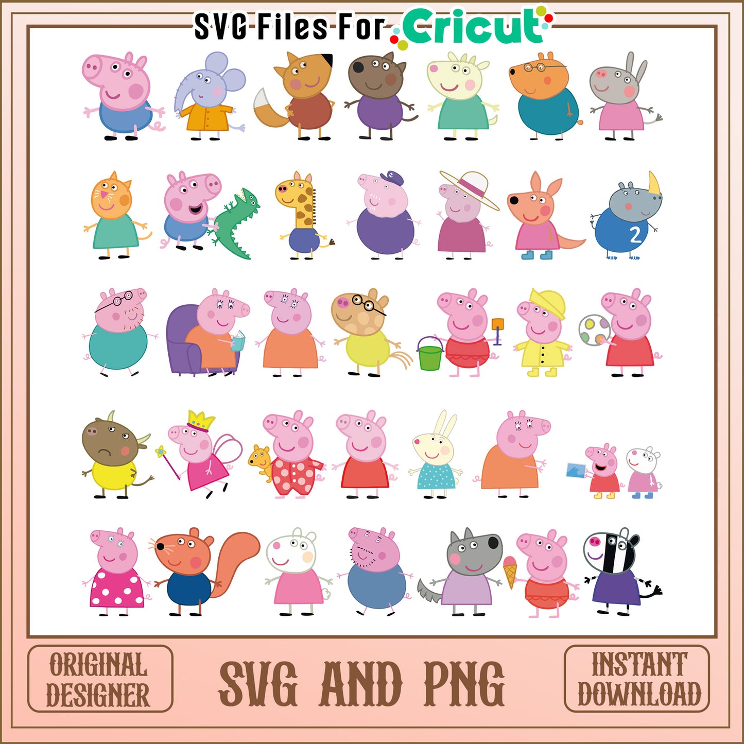 Peppa pig cartoon characters bundle design svg, Peppa pig svg