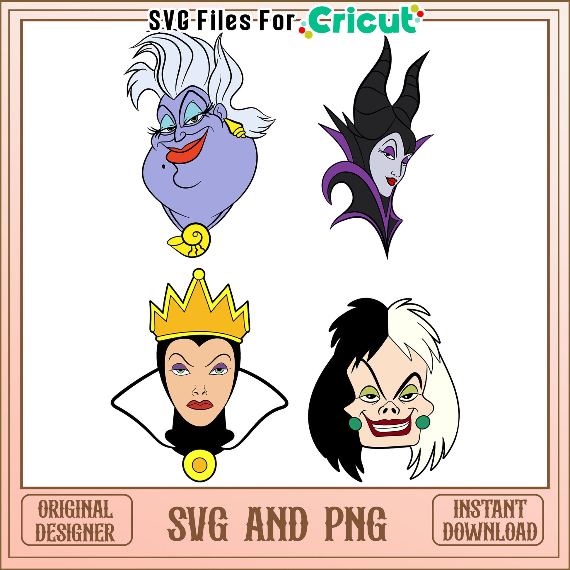 Disney villians head bundle svg, all disney villians​ svg