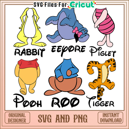 Winnie the pooh name design bundle svg, winnie the pooh characters​ svg