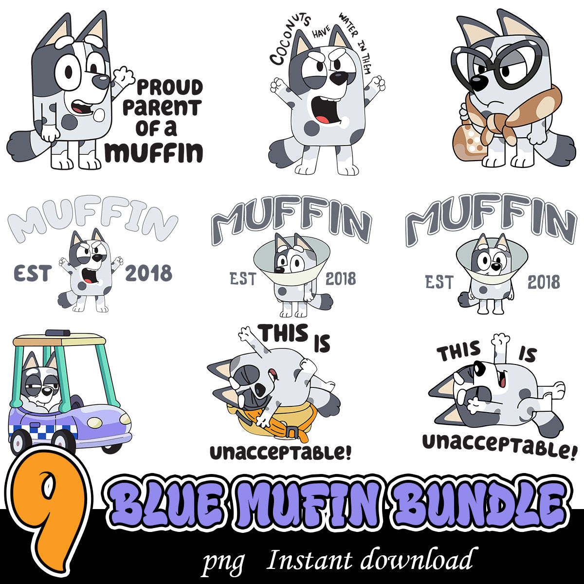 Bluey Muffin Bundle png, Bluey cartoon png bundle