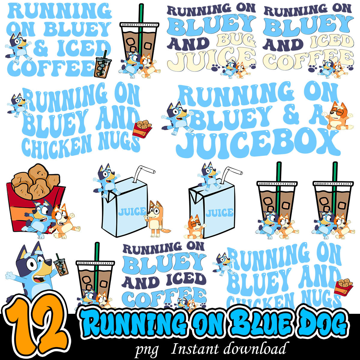 Running On Bluey png bundle, Bluey cartoon png bundle