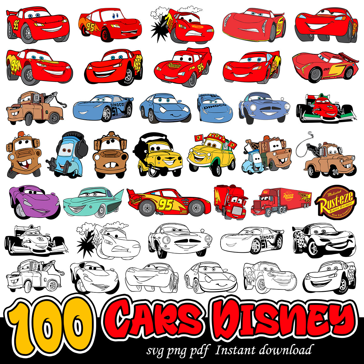 Car Disney Bundle svg Files, Disney cars movies bundle