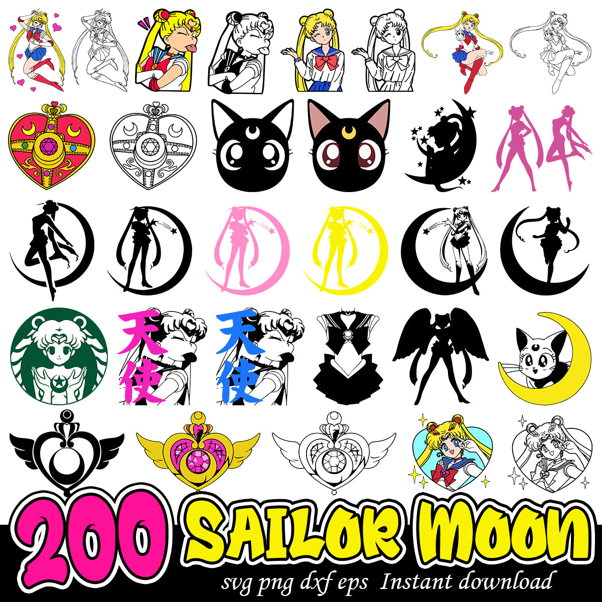 Sailor Moon Bundle, Sailor Moon Japanese cartoon svg bundle