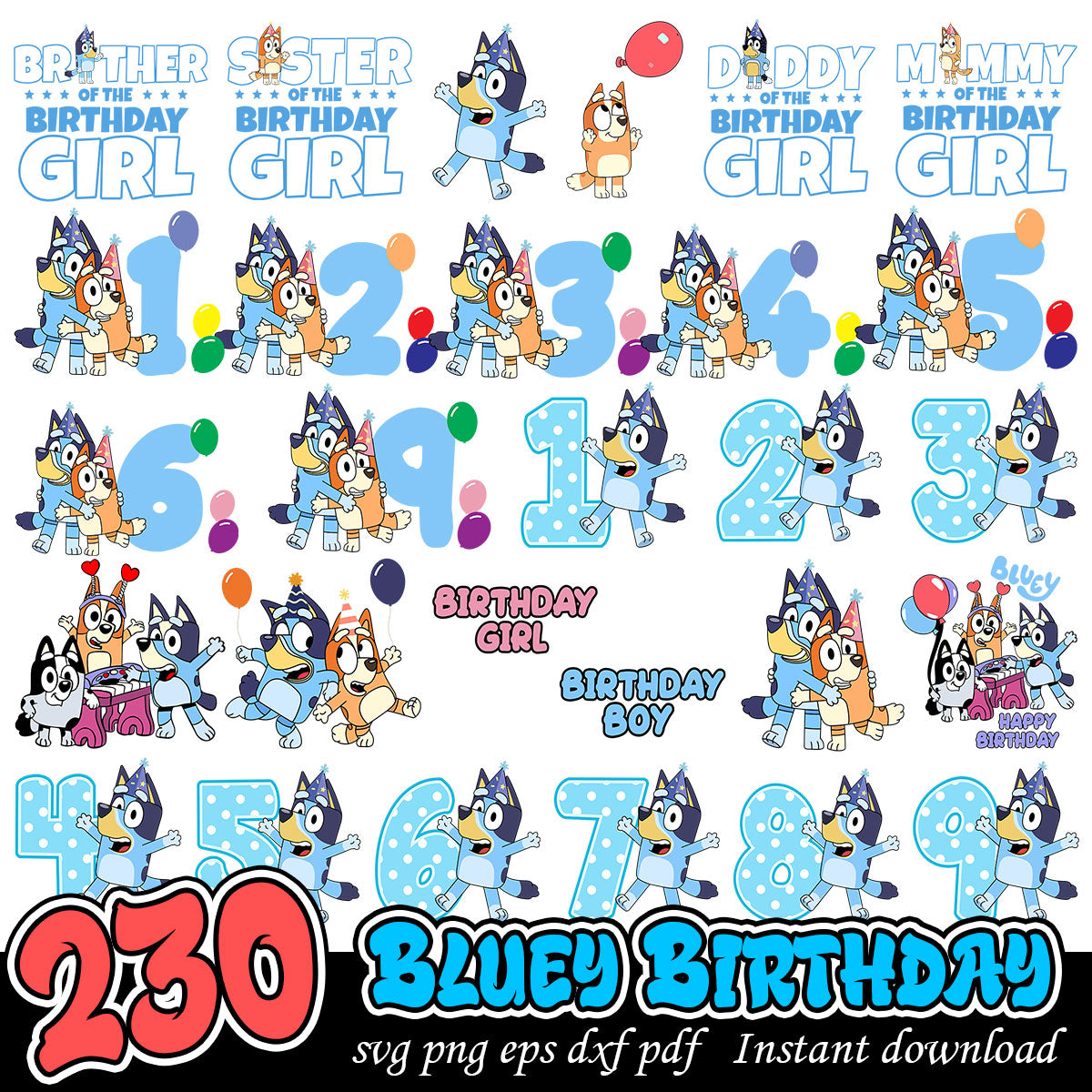 Bluey Birthday Bundle svg, Bluey cartoon svg bundle