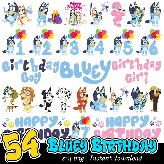 Bluey Birthday girl and boy bundle png, Bluey cartoon birthday png bundle