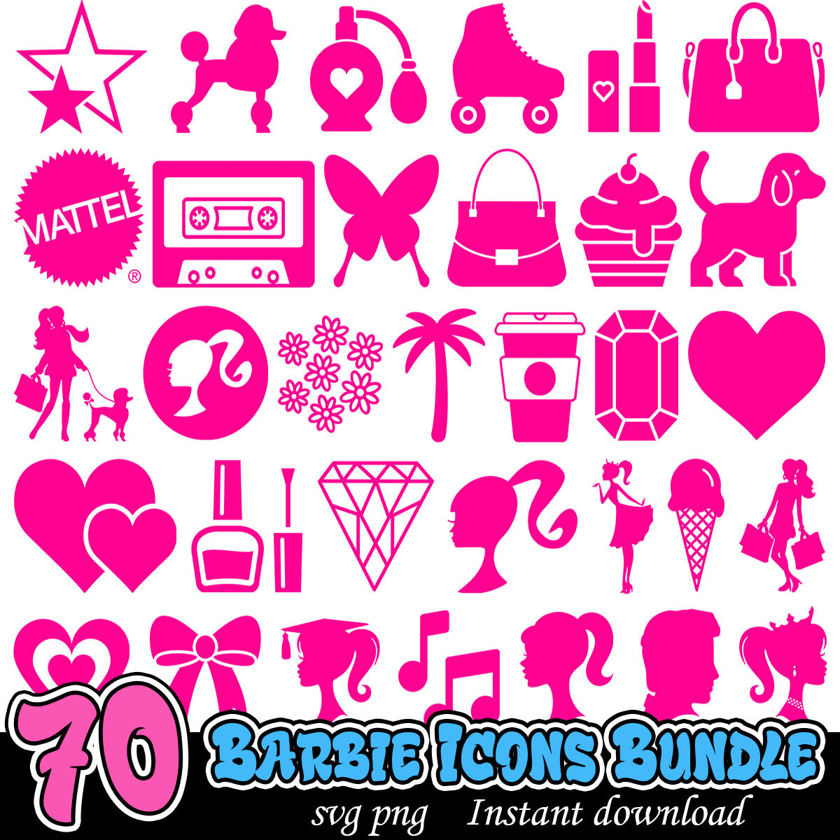 Barbie icons Bundle Svg, Barbie cartoon for girl bundle