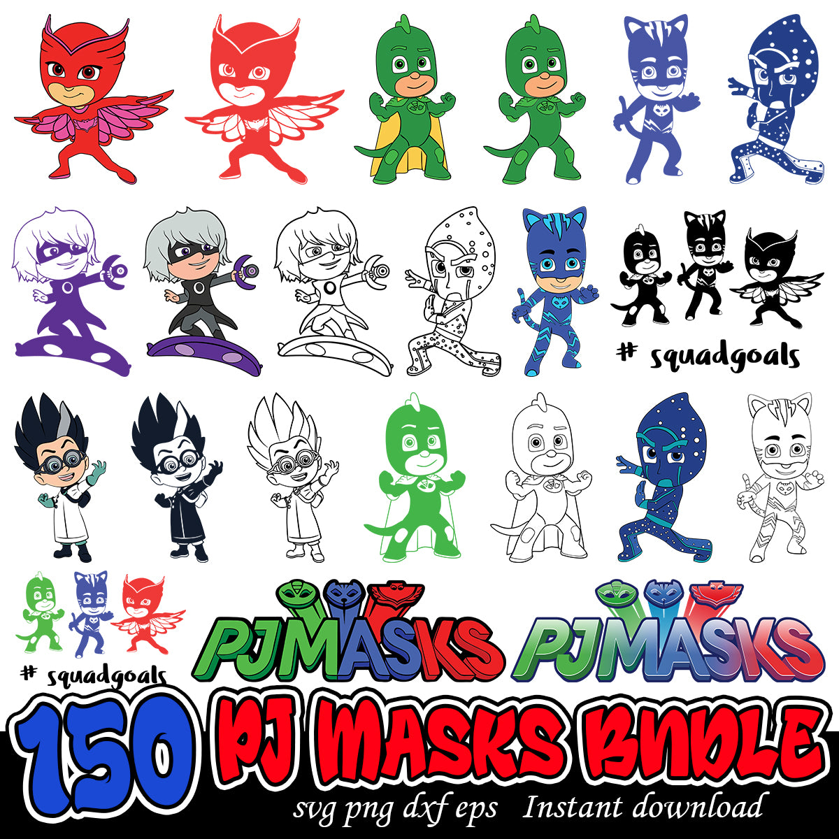 PJ Mask Bundle, PJ mark cartoon characters svg bundle