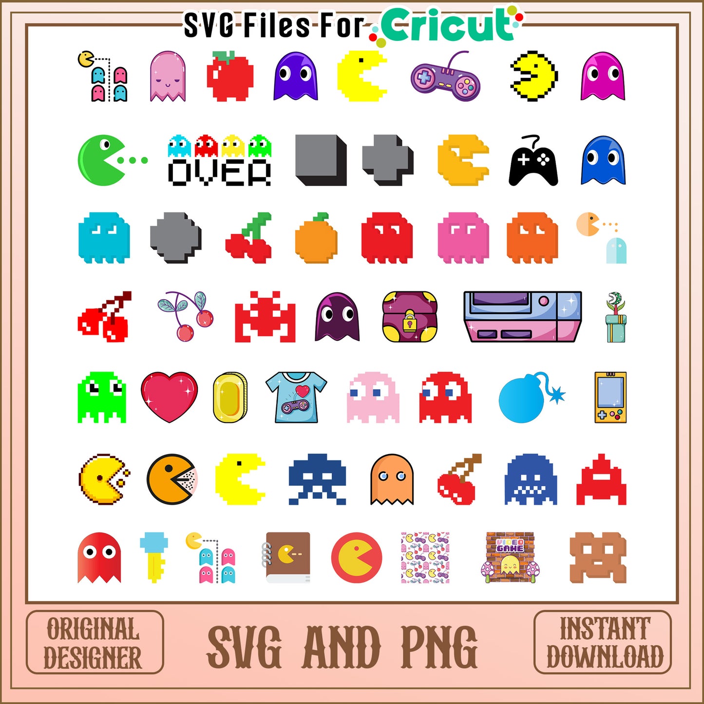 Pacman cartoon svg bundle, pacman games​ svg, pacman ghost​ svg