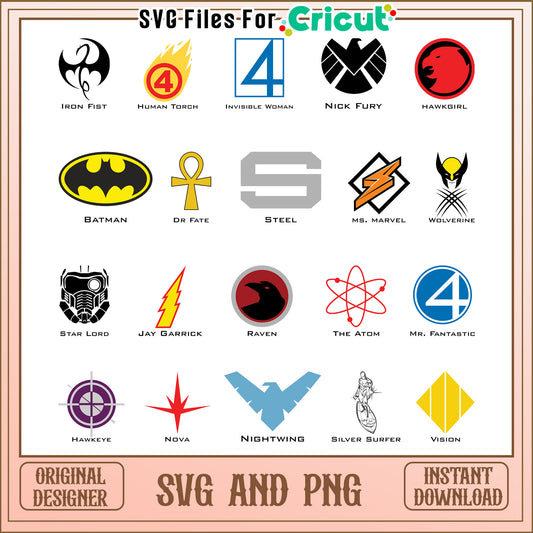 Superhero symbol bundle design svg, marvel superhero logos​ svg