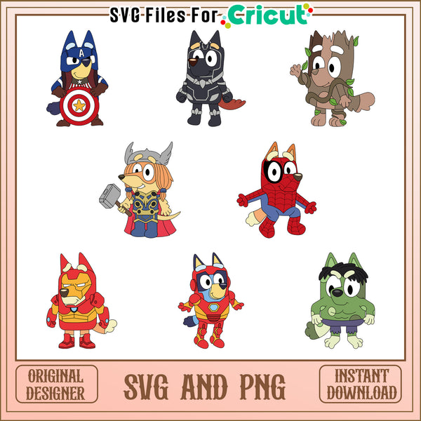 Bluey cosplay marvel bundle design svg, bluey the cartoon svg – svg ...