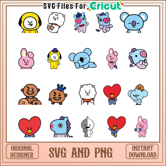 Bt21 cartoon​ members bundle design svg, bt21 characters​ svg